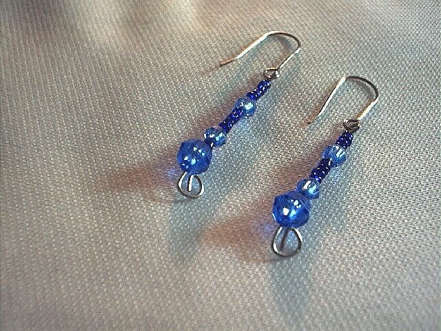 Blue Glass and Sterling Silver Earrings.