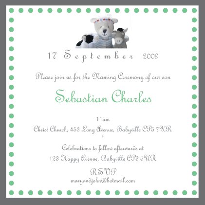 10 Christening/Baptism/Naming Ceremony Invitations with matching FREE Thank-You Cards