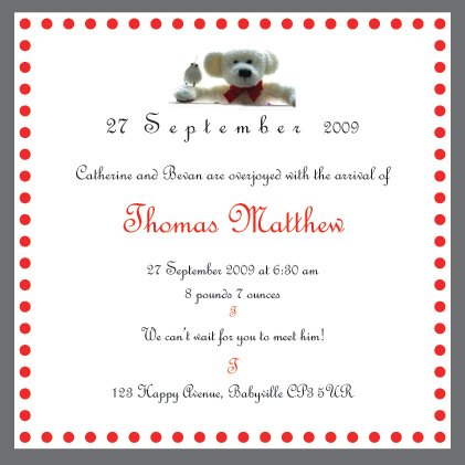 10 New Arrival Announcements and Christening Invitations with matching FREE Thank-You Cards
