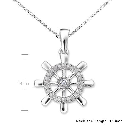 Ship Boat Compass Sailor White Gold Diamond Necklace
