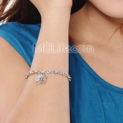 LOver ROSE Flower Bracelet Platinum Plated 925 Silver