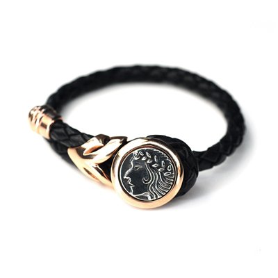 Virgo Leather Female Bangle / Bracelet (Rose Golden Buckle)- Silver Kings