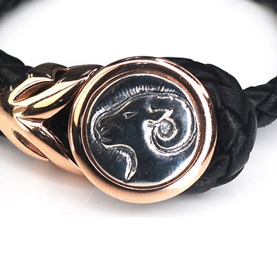Silver Kings Aries Leather Female Female Bangle / Bracelet (Rose Golden Buckle)