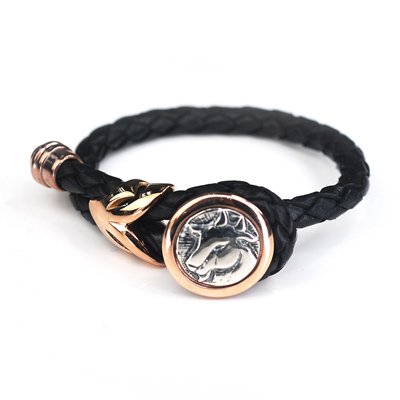 Capricorn Leather Female Bangle / Bracelet (Rose Golden Buckle) - Silver Kings
