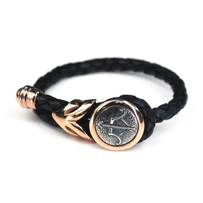Sagittarius Leather Female Bangle / Bracelet (Rose Golden Buckle) - Silver Kings