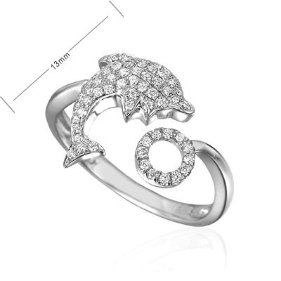 Dolphin Sea Animal Marina 18K White Gold Diamond Ring