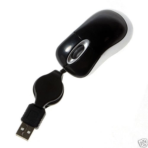 Mini Optical Mouse with Retractable Cable for Laptop