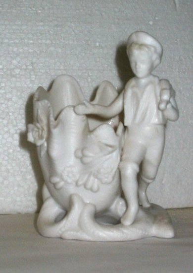 Victorian Parian antique spill holder, boy, sea shell