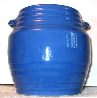 Old York pottery cookie jar, blue glazed stoneware
