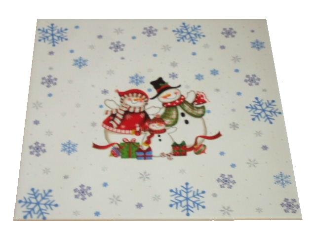 Christmas Trivet Snowman Family White Ceramic