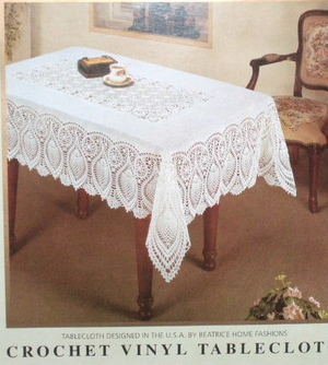 White Crochet Vinyl Tablecloth