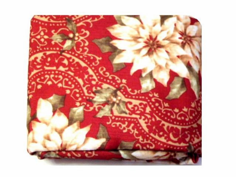 Red Fabric Tablecloth Christmas Poinsettias