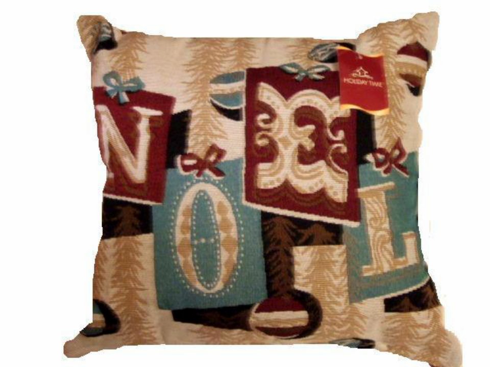Christmas Tapestry Pillow Noel Trees Trimmings