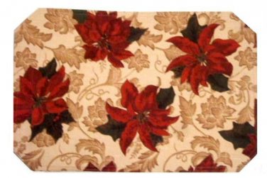 Christmas Poinsettia Damask Kitchen Placemats