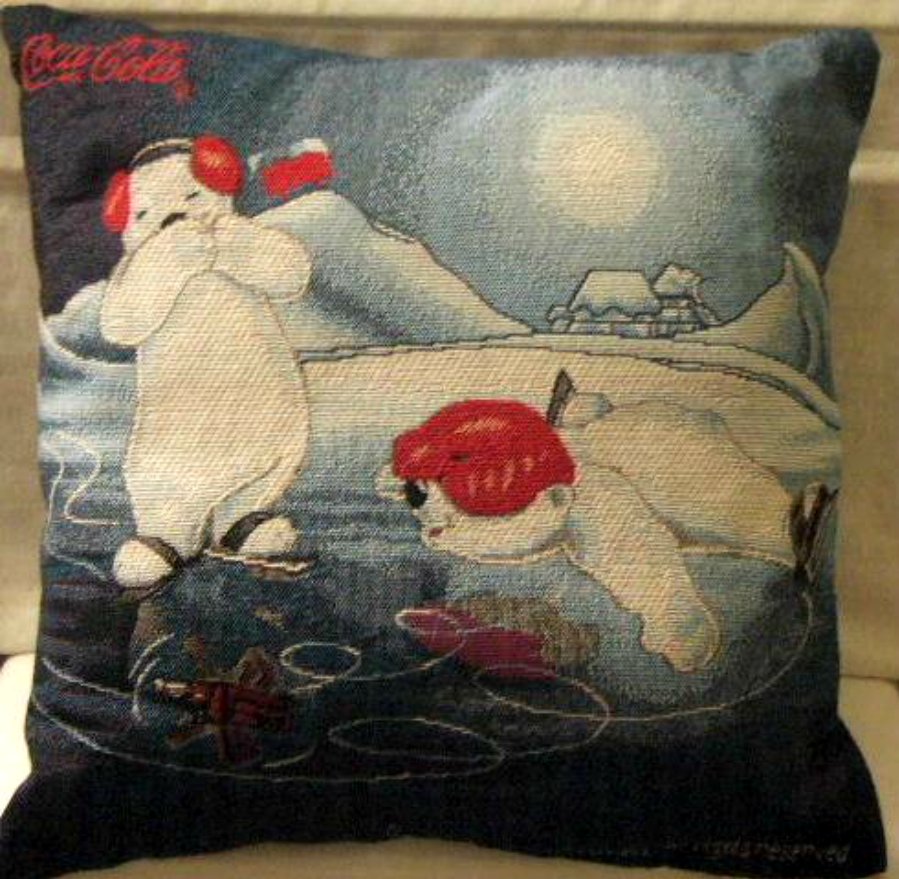 Christmas Pillow Coca Cola Bears Ice Skating Holiday Decor