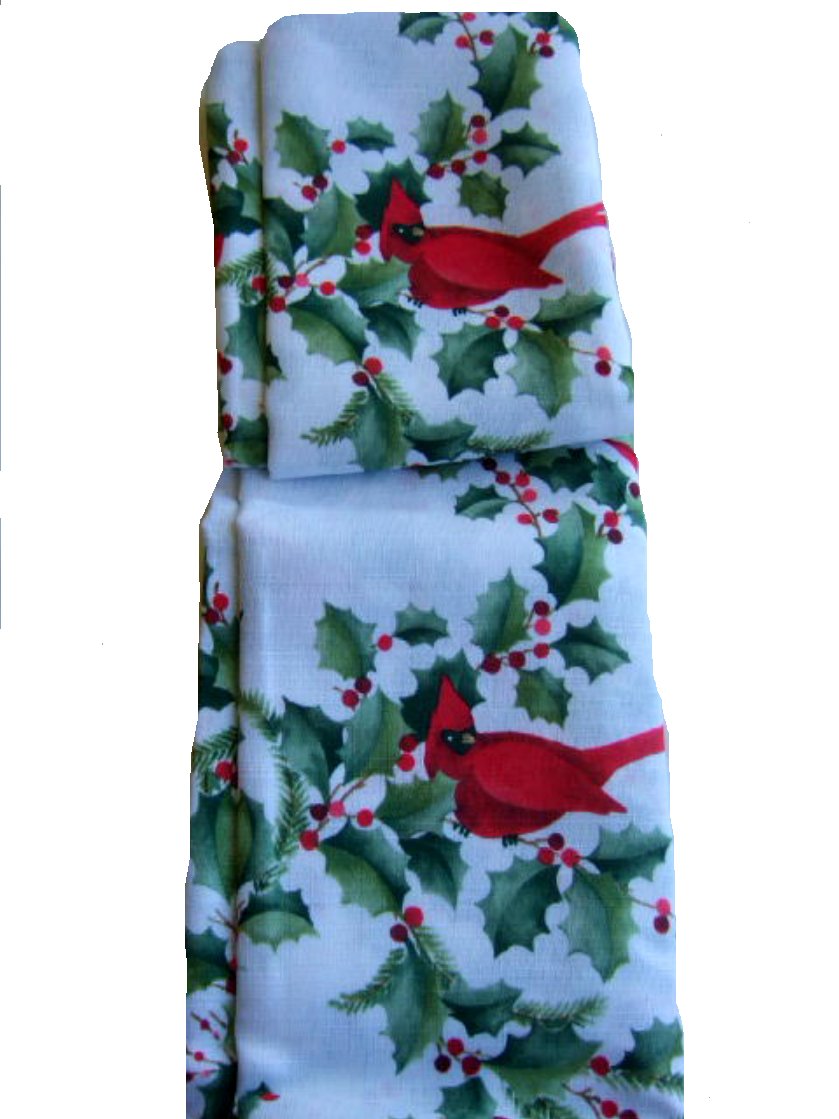 Christmas Tablecloth Holly Berries Cardinals