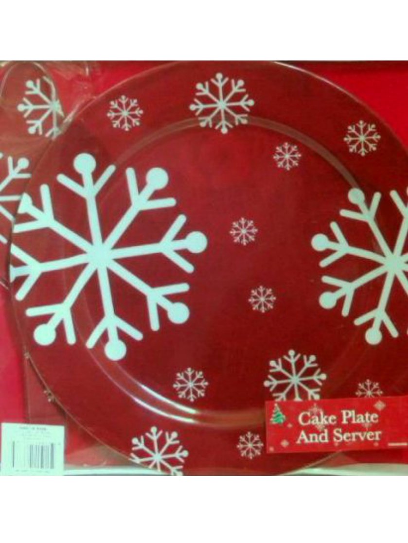 Red Snowflakes Cake Plate and Server