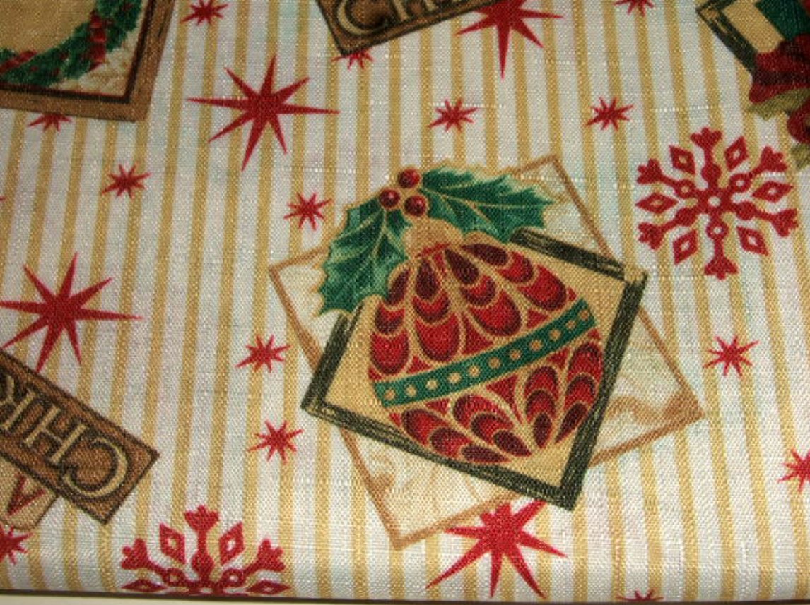 Christmas Fabric Tablecloth Trim A Home Stars Snowflakes Ornaments