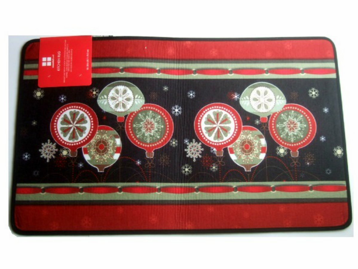 Christmas Holiday Kitchen Rug Ornaments Snowflakes