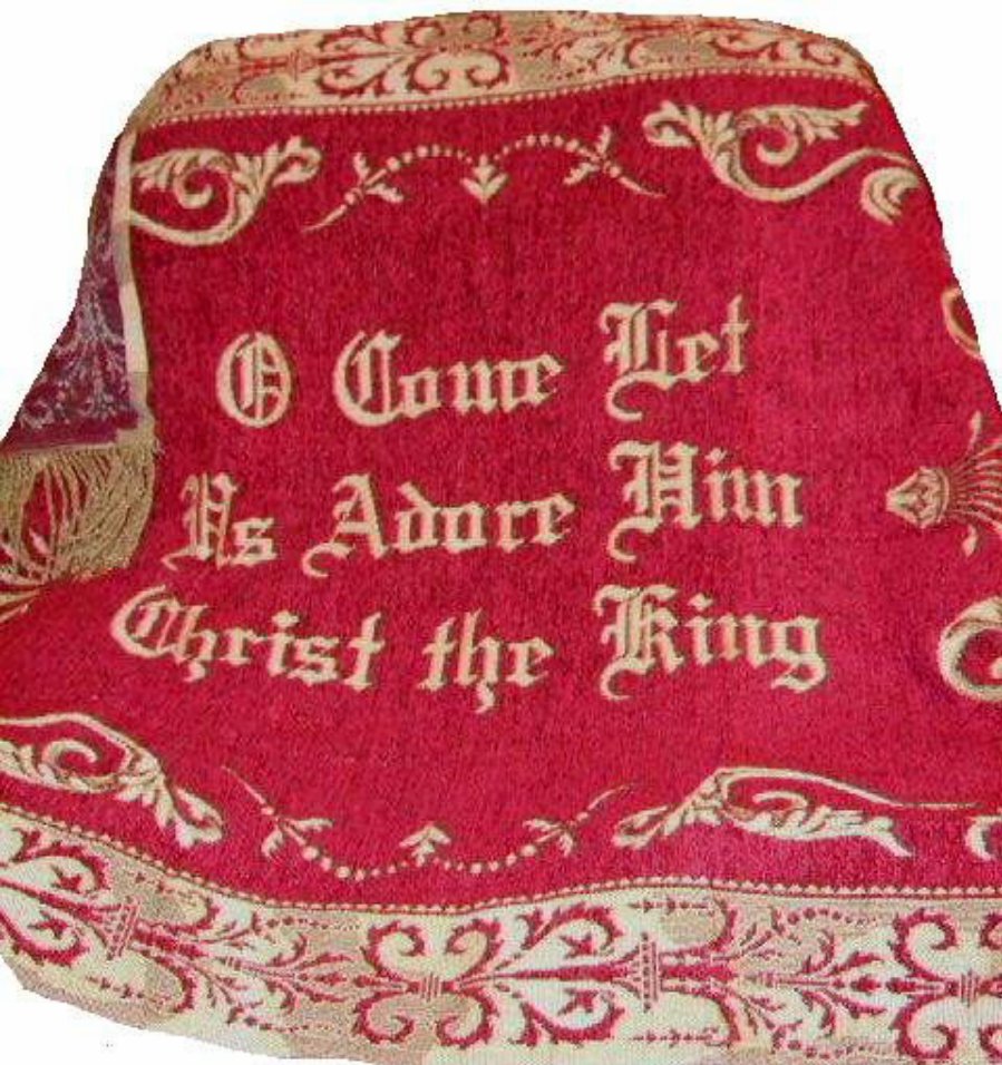 Red Christmas Throw Chenille Tapestry or Religious Wall Hanging