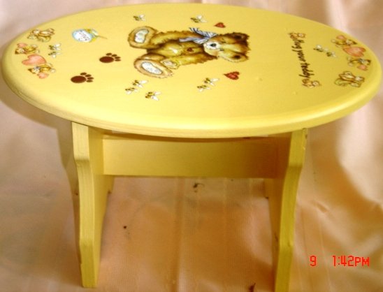 CHILD'S HAND PAINTED HUG YOUR TEDDY BEAR STOOL