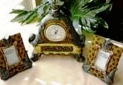 SERENGETTI HOME DECOR DESK CLOCK W/ MATCHING PHOTO FRAMES SET