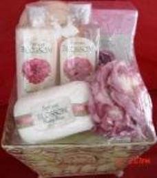 SPRING BLOSSOM 6 PC BATH SET WITH WIRE BASKET