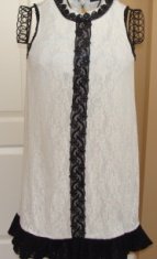 GARCIA WOMEN'S SLEEVELESS BLACK/IVORY LACE TUNIC, SIZE SMALL