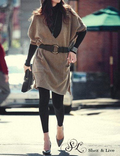 SH004 - BIG-V NECK SWEATER DRESS