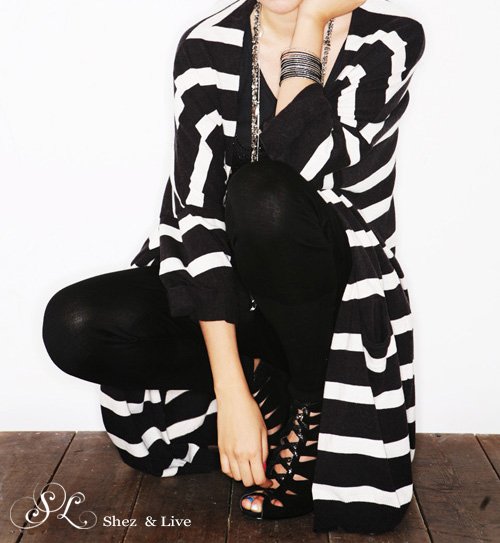 SH0020 - STRIPES LONG COTTON KNIT JACKET