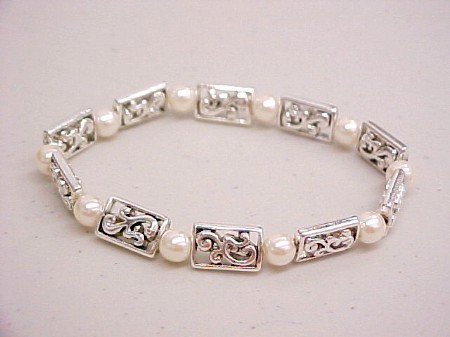 Silver Pearl Charm Bracelet