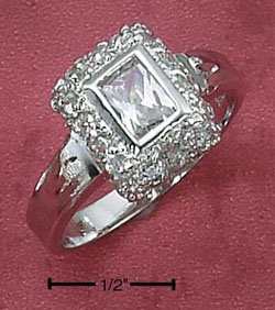 Sterling Silver Cubic Zirconia Emerald Cut Ring