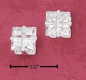 Cubic Zirconia Square Studs 6mm Stones