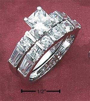 Cubic Zirconia Princess Cut Wedding Ring Set