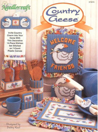 Country Geese Kitchen Set Plastic Canvas NEW