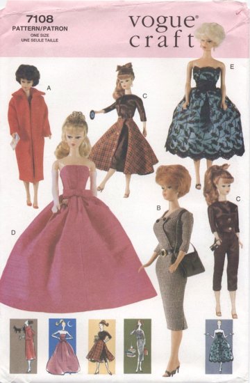 Barbie Retro 60âs Fashions Sewing Pattern Vogue Craft 7108 NEW