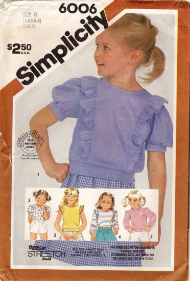 Girls Stretch-knit Pullover Tops Pattern, Size 3-6 PARTIAL CUT