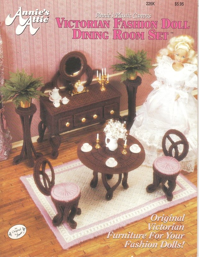 Barbie Victorian Fashion Doll Dining Room Set Pattern Plastic Canvas