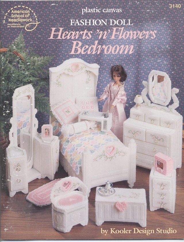 Barbie, Fashion Doll Hearts n Flowers Bedroom, Plastic Canvas Pattern Book 3140