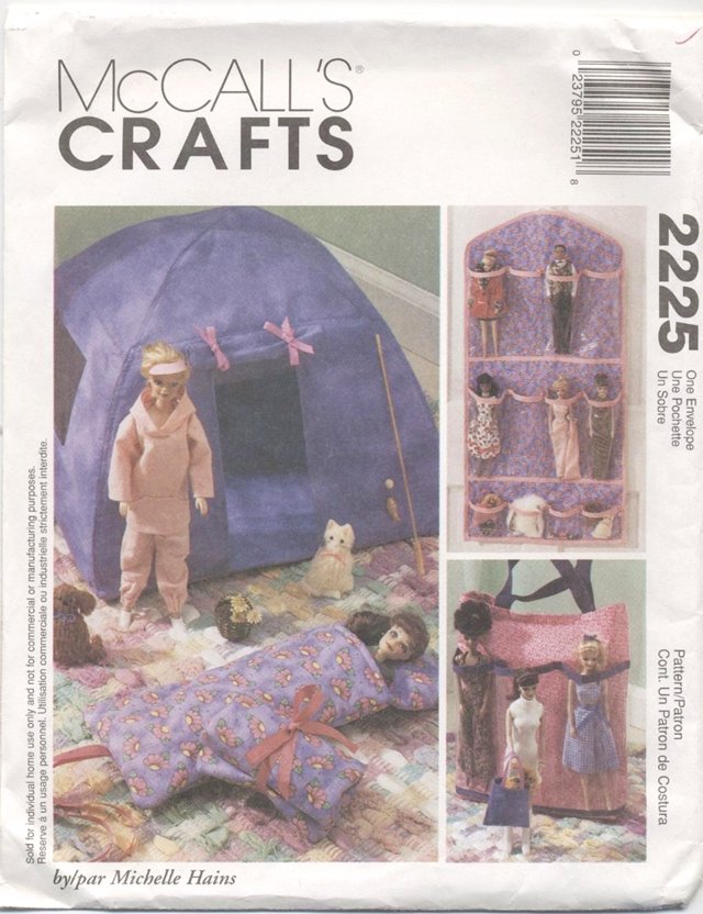 Barbie 11 ½â Doll Camping Set, Doll Organizer, and Tote, McCalls Crafts 2225 NEW