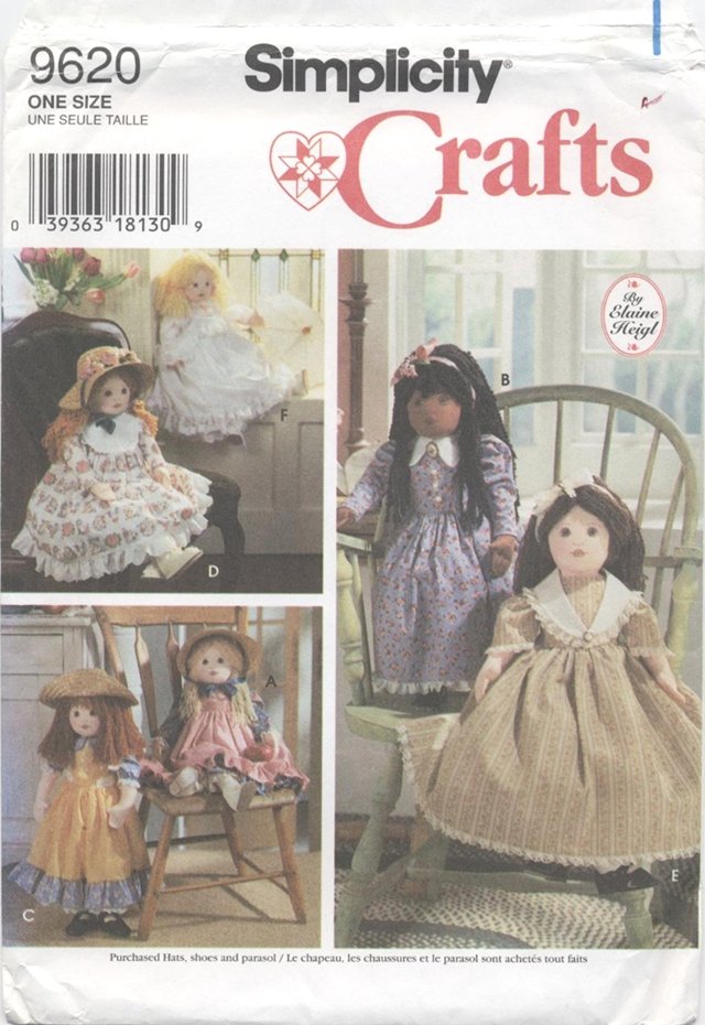 Soft Doll Pattern for 25â (63.5 cm) Dolls Simplicity Crafts 9620 NEW