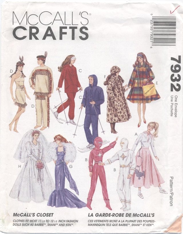 Barbie 11 ½â Fashion Doll Costume Patterns McCall's Crafts 7932