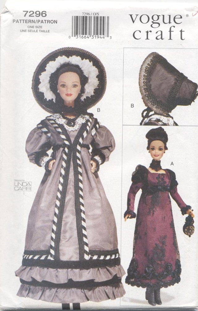 Barbie 11 ½â Fashion Doll Early 19th Century, Vogue Craft 7296 NEW