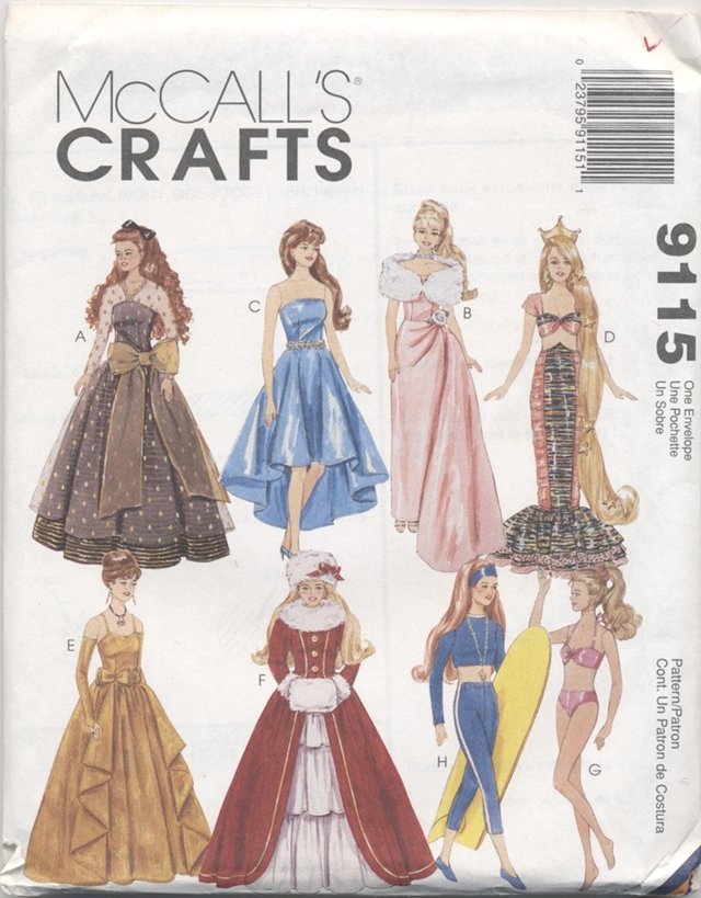 Barbie 11 ½â Fashion Doll Modern 1990s Gowns McCallâs Crafts 9115 NEW