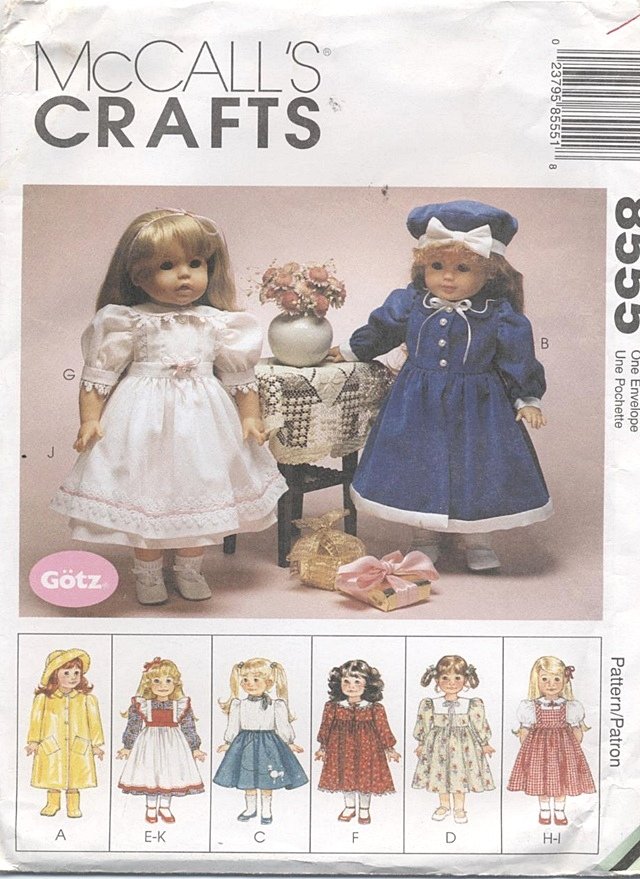 American Girl or Gotz Type 18â Doll Wardrobe McCallâs Crafts 8555 NEW