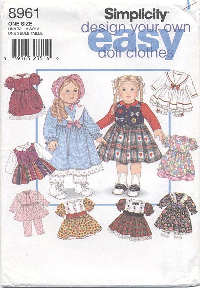 Design Your Own 18â Doll Wardrobe Simplicity 8961 NEW