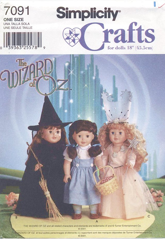 Wizard of OZ Costumes for 18â American Girl Type Dolls Simplicity Crafts 7091 NEW