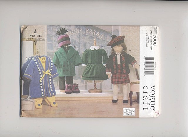 Doll Wardrobe, 18â American Girl or Olivia Type Dolls Vogue Craft 7008 NEW