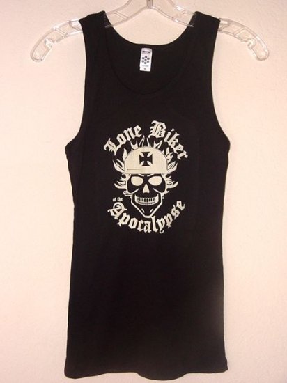 BLACK RIBBED BEATER STYLE GRAPHIC TANK TOP - LONE BIKER