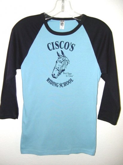 BABY BLUE & NAVY 3/4 SLEEVE HORSE GRAPHIC RAGLAN JERSEY T-SHIRT